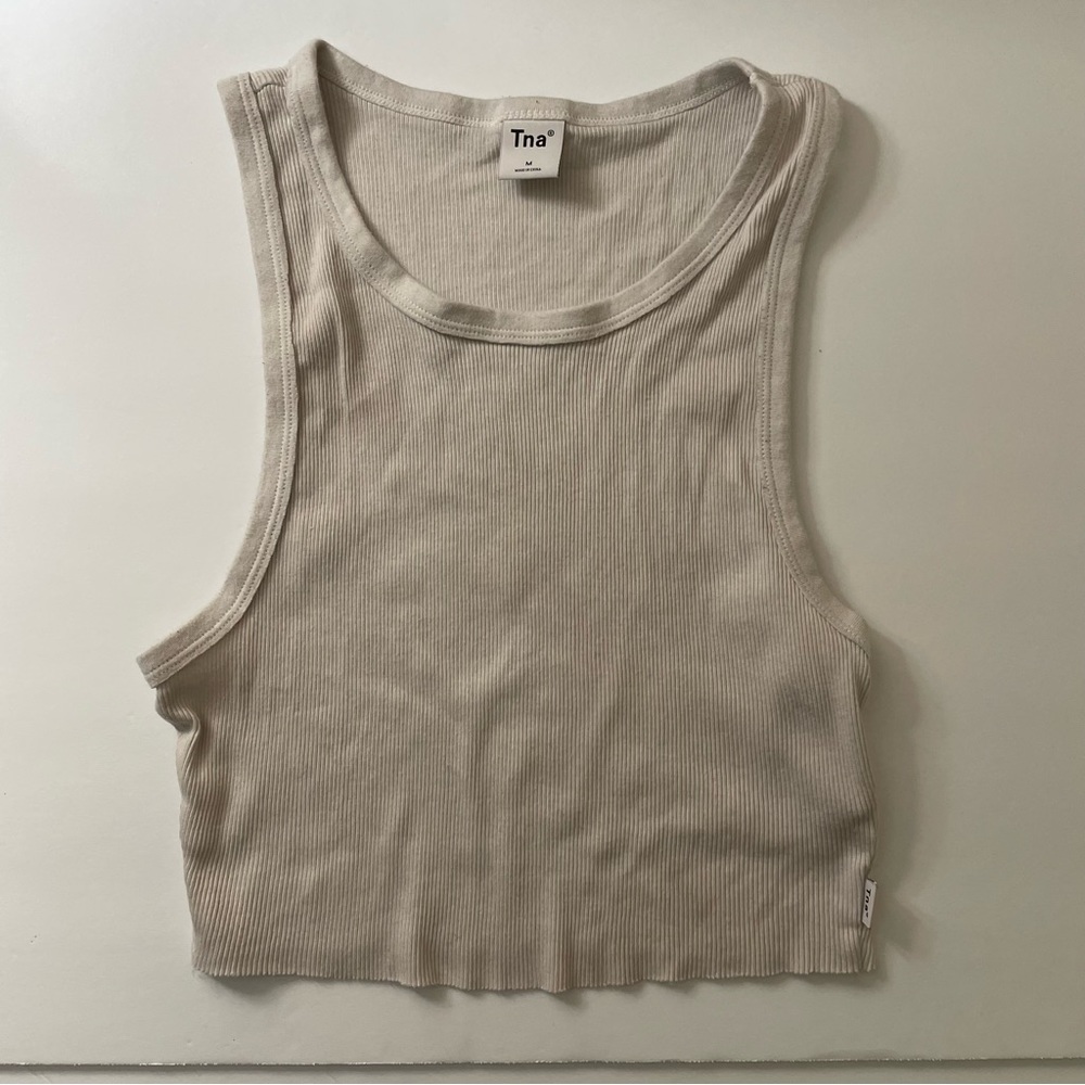 TNA Aritzia Ribbed High Neck Cropped Tank Top